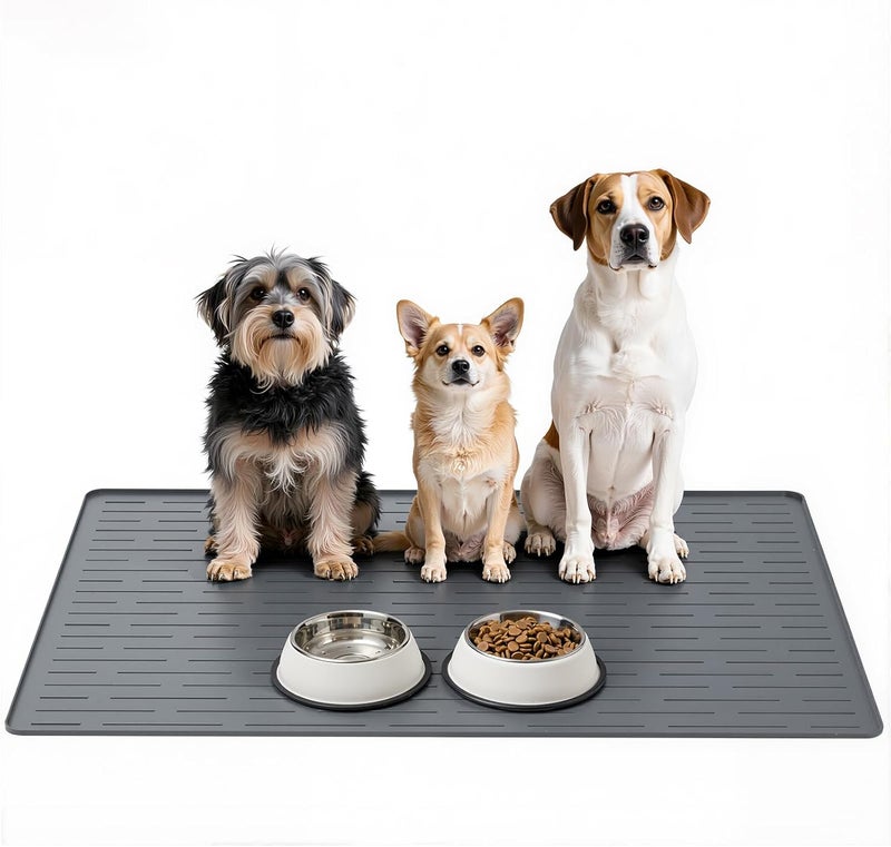 Jet Lag Large Dog Mats for Food and Water, 32"x24" Waterproof Pet Food Mats for Floor Nonslip Silicone Bowl Mats with Raised Edges - Image 1